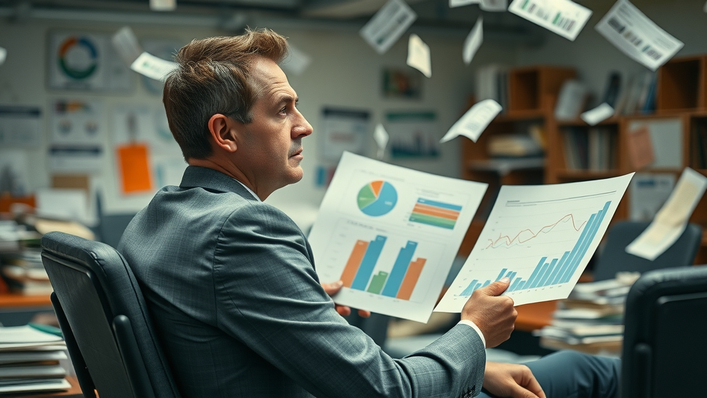 worried marketing manager engagement metrics mistakes chaotic data charts
