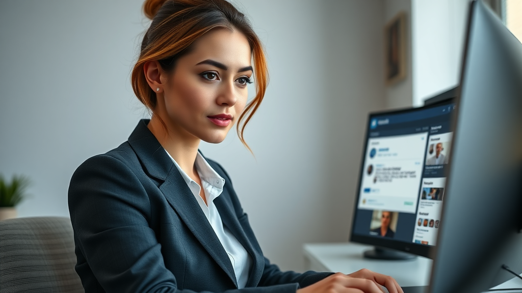professional woman optimizing her LinkedIn profile for personal branding