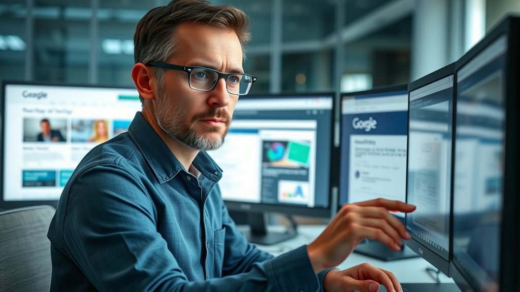 SEO expert analyzing external links and authority site previews for page SEO trust signals.