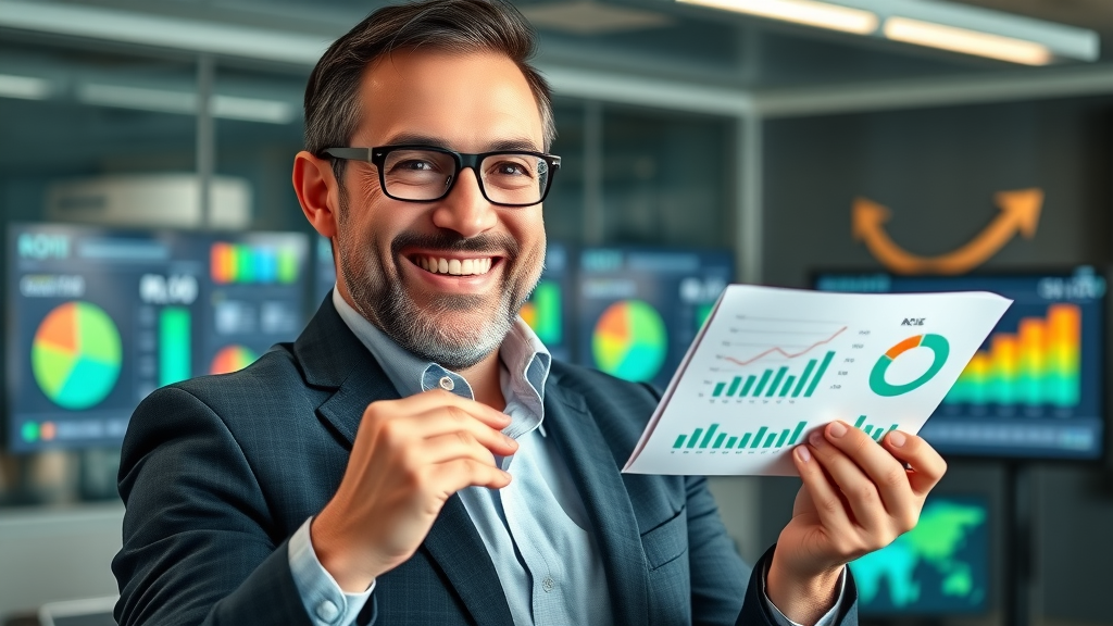 marketing strategist presenting improved ROI from keyword research tool data