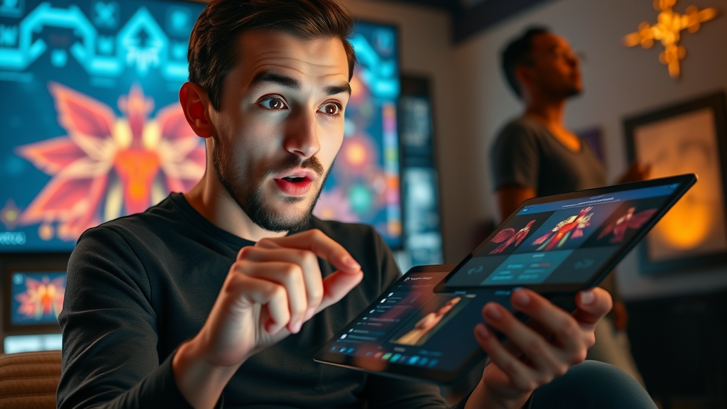 enthusiastic viewer tapping interactive video content marketing options on a tablet