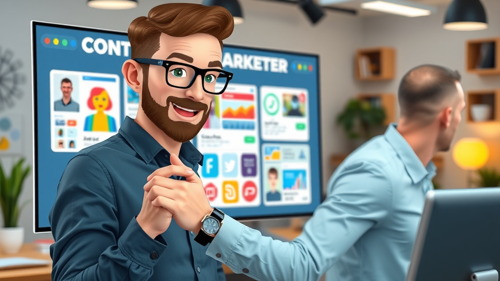 Digital marketer arranging content for multiple social media platforms on a touchscreen