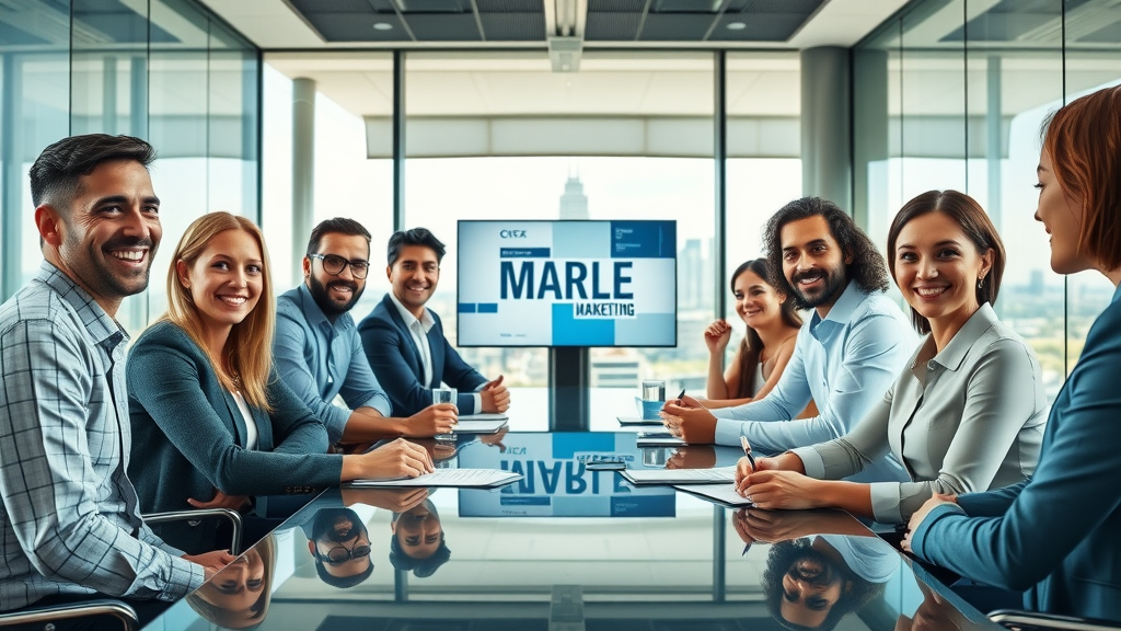 brand strategy in a corporate boardroom with marketing team collaborating and digital branding elements