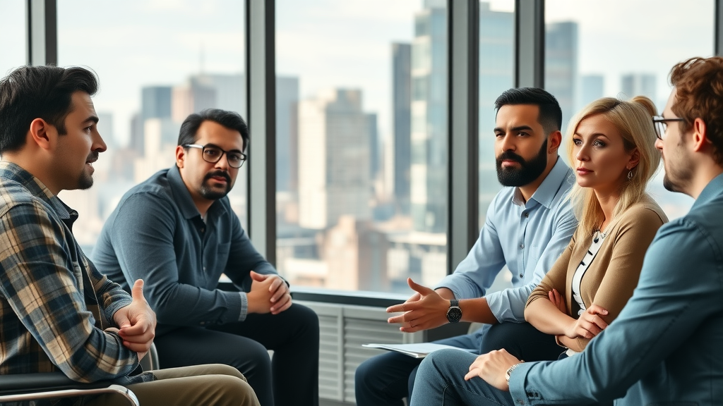 Diverse startup founders interviewing a candidate for the CMO role—startup experience and alignment matter for fractional cmo services.