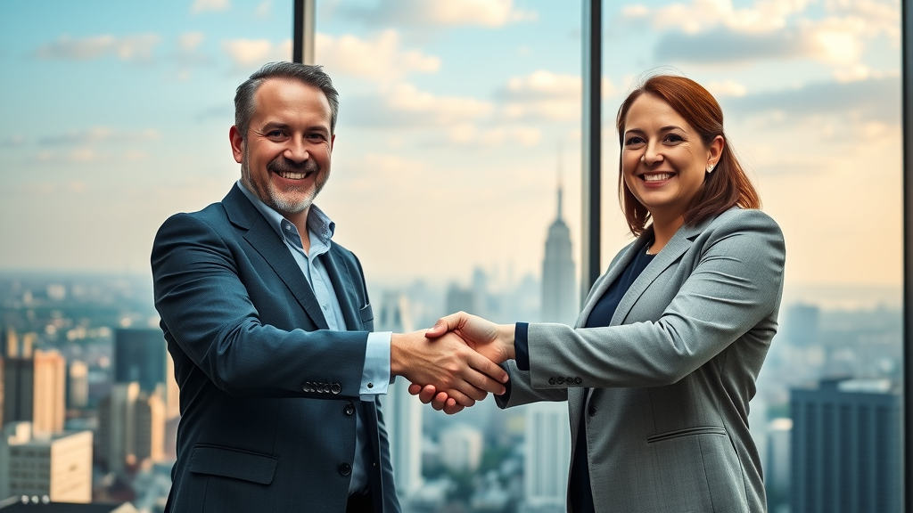 Business owners shaking hands after building successful brand equity