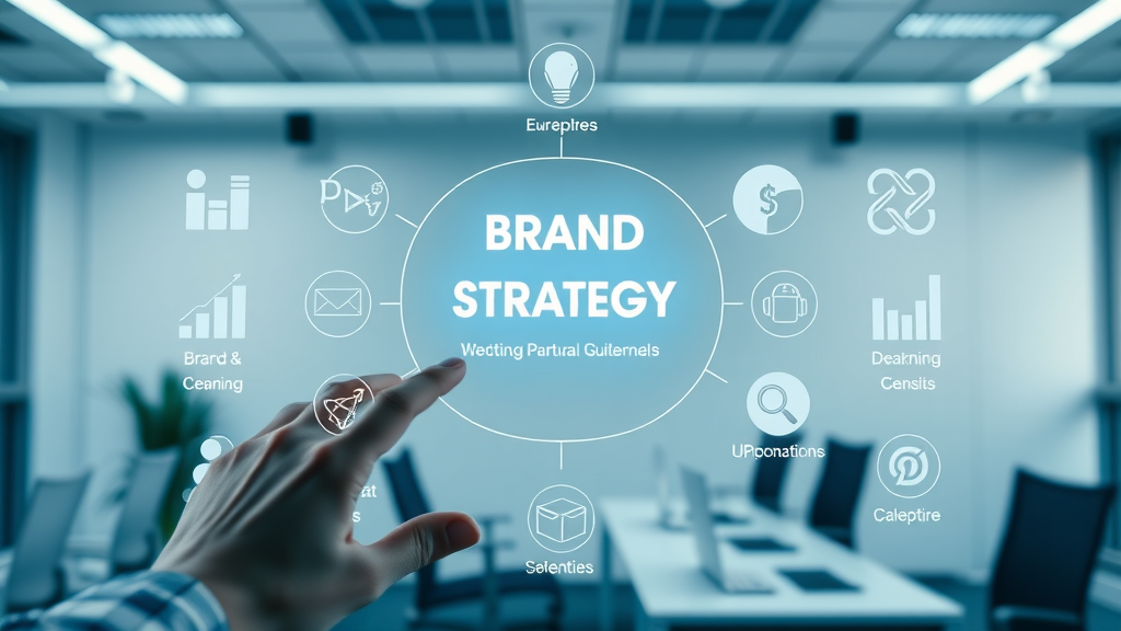 Brand management essentials infographic with brand strategy, guidelines, and marketing channels
