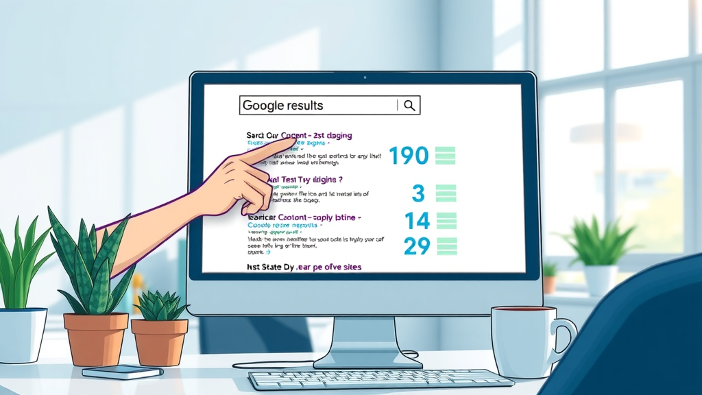 Dynamic illustration of a search engine result page showing highlighted high-ranking sites for search engine ranking factors