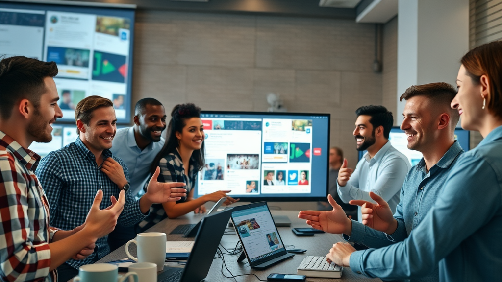 SEO optimization techniques marketing team sharing content across social media platforms