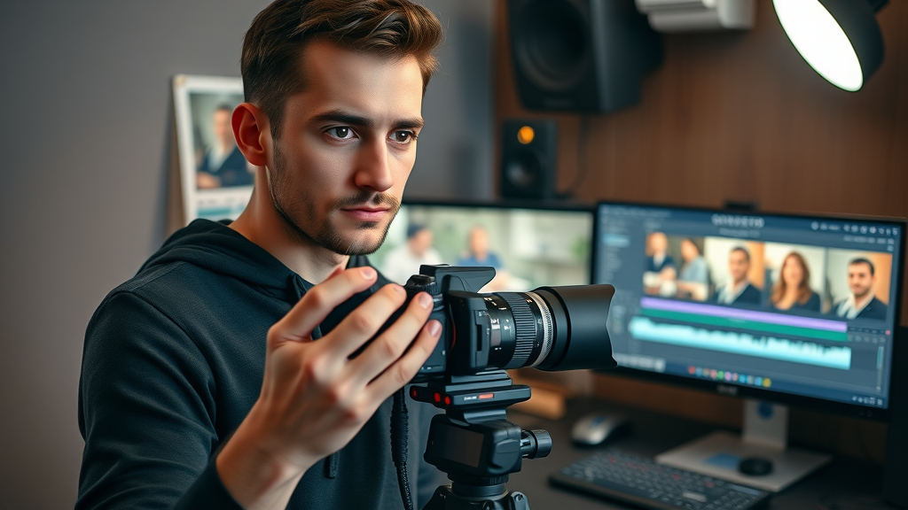 modern tech-savvy content creator setting up dslr for video content creation