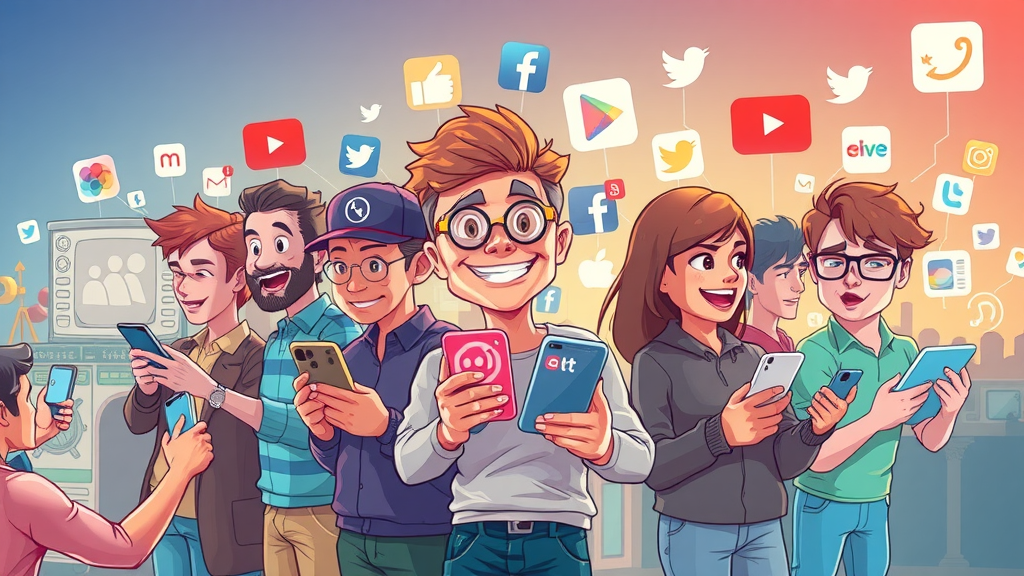 evolution of social media influencer marketing depicted with dynamic content creators on smartphones, fading old media to modern day