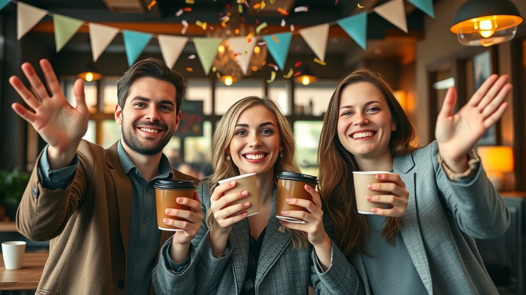 Small business team celebrating growth milestones with fractional CMO