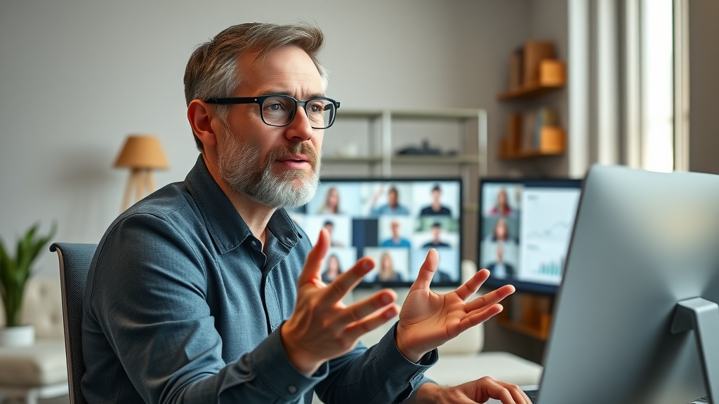 outsourced cmo leading remote marketing team strategy session via video call