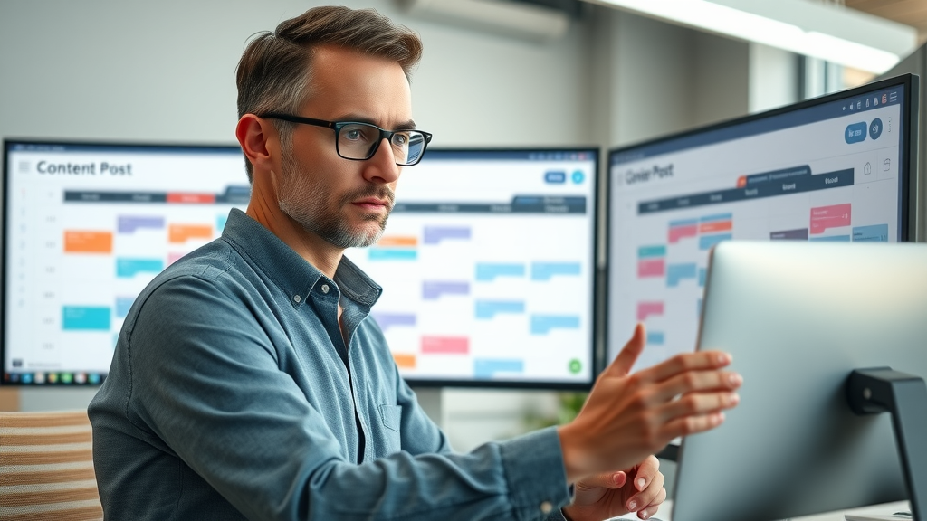 content strategist scheduling social media marketing content on digital calendar