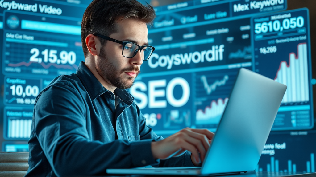 marketer optimizing SEO tags for video marketing on a digital dashboard
