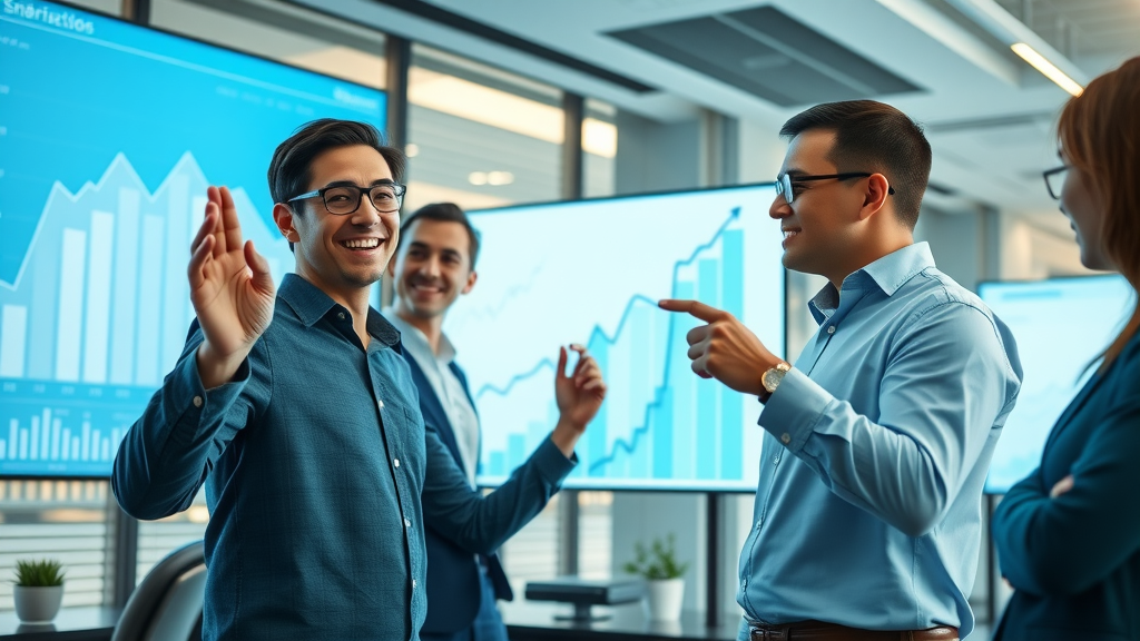 video seo optimization upward trend analytics graph, marketing team analyzing video search growth