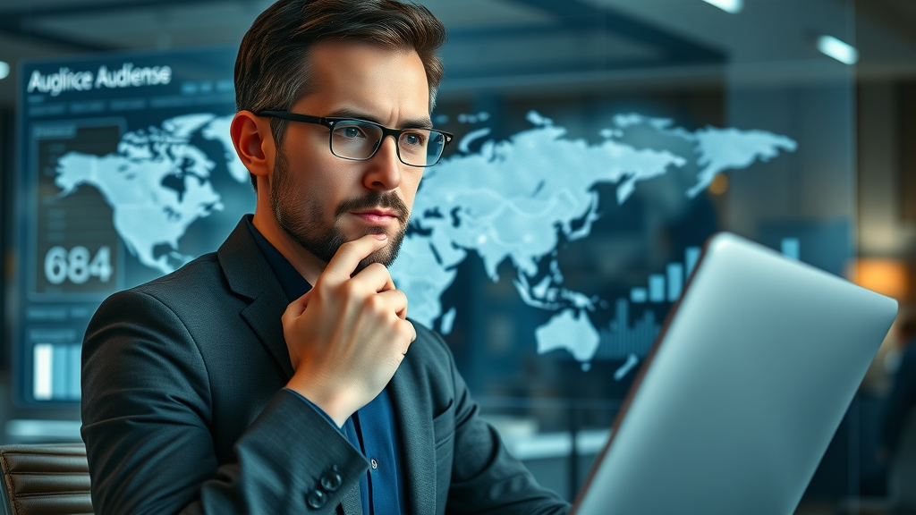 marketing manager analyzing target audience with analytics software for social media marketing strategies