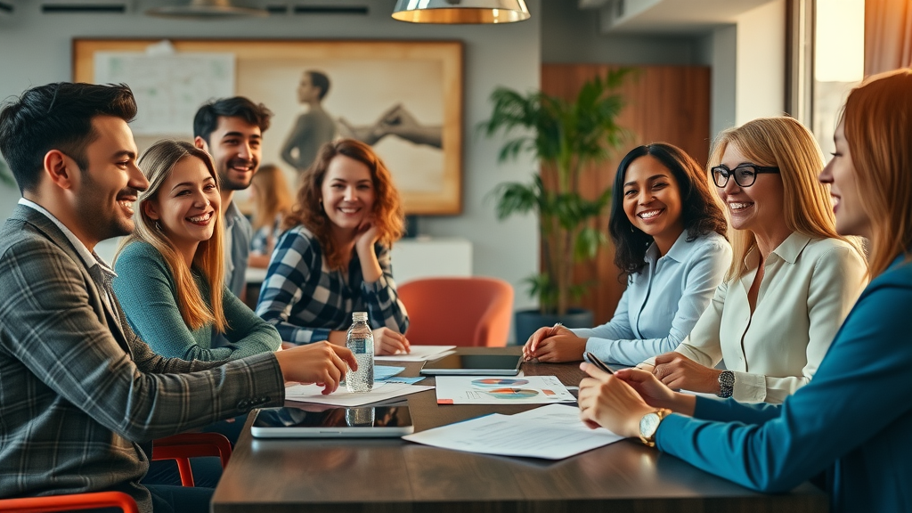 diverse marketing executive team discussing marketing strategy with fractional CMO