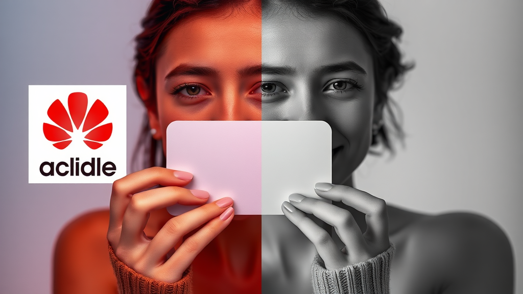 comparison of brand assets like logos and style guides representing brand identity versus brand image in split vibrant and grayscale background