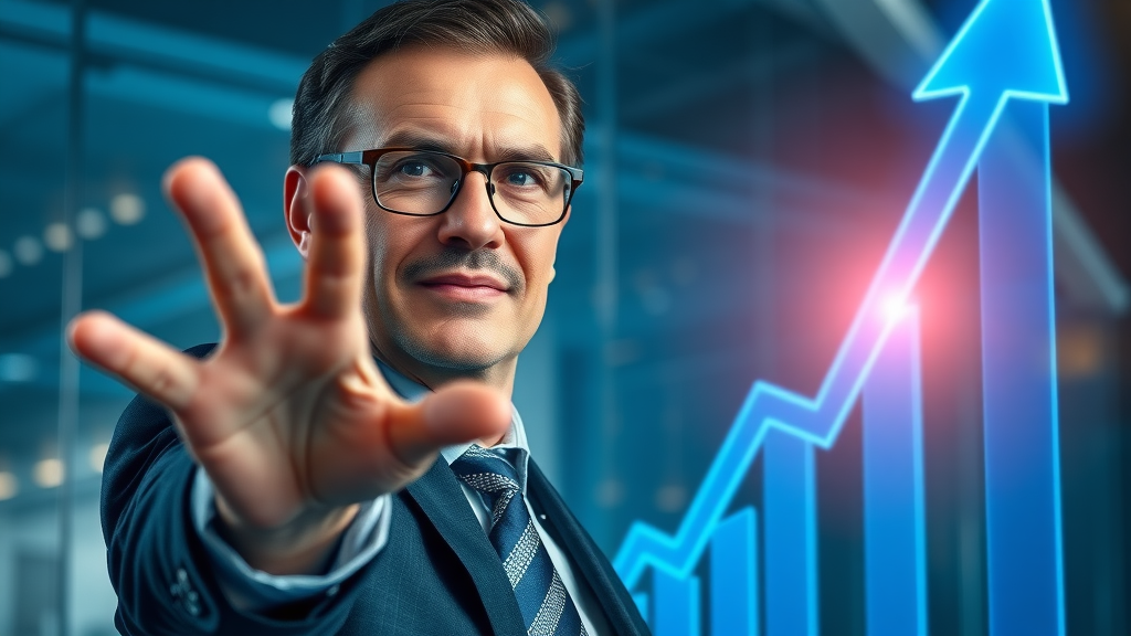 motivated executive reaching toward digital graph showing business growth with fractional cmo