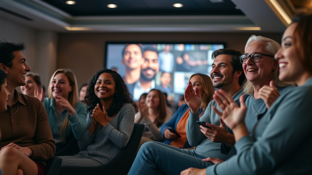 brand storytelling through video happy audience captivated by storytelling video content
