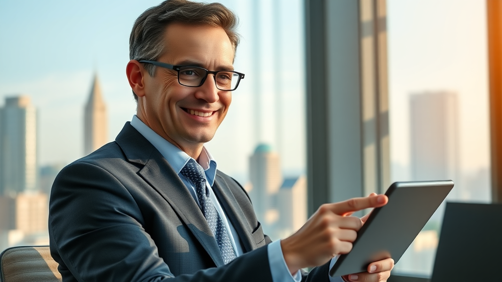 confident executive reviewing positive ROI from fractional cmo services