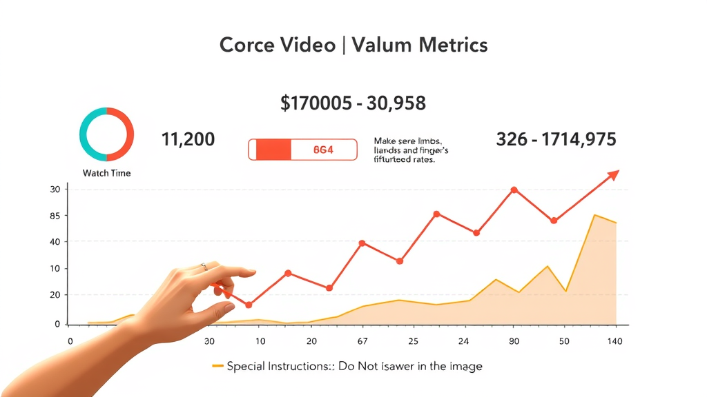 animated infographic visualizing core video analytics metrics such as watch time and engagement rates, video marketing analytics illustrated by simple graphs on a clean background