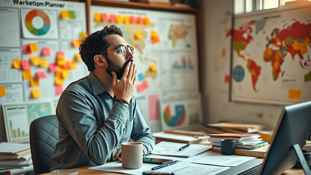 outsourced chief marketing officer brainstorming marketing strategies with visual planning tools and creative materials