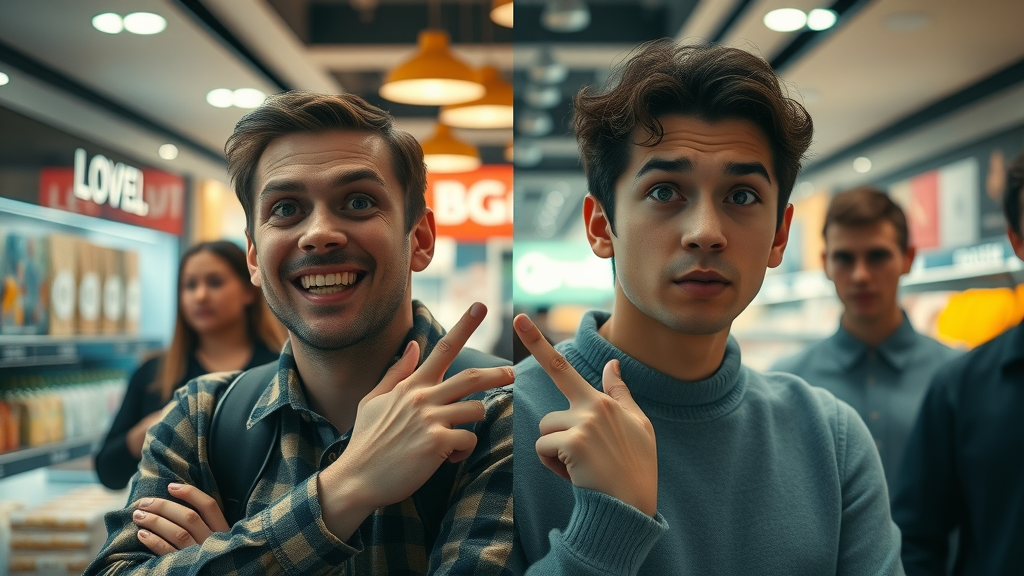 Split scene showing positive customer loyalty and negative disappointment with brand products