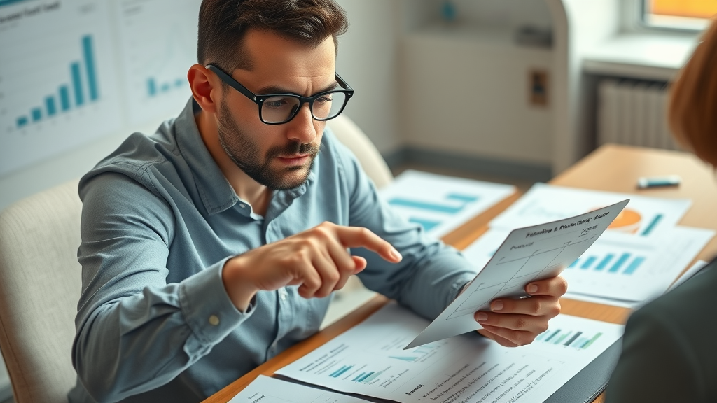 Business expert reviewing financial data comparing part-time chief marketing officer and full-time CMO costs.