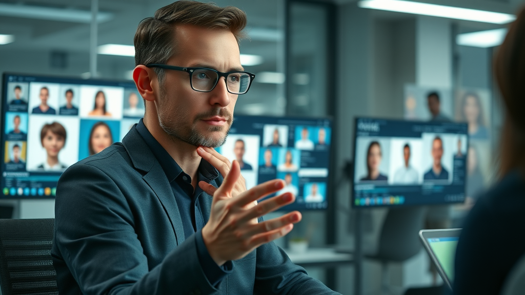 marketer sending personalized video messages in digital office environment