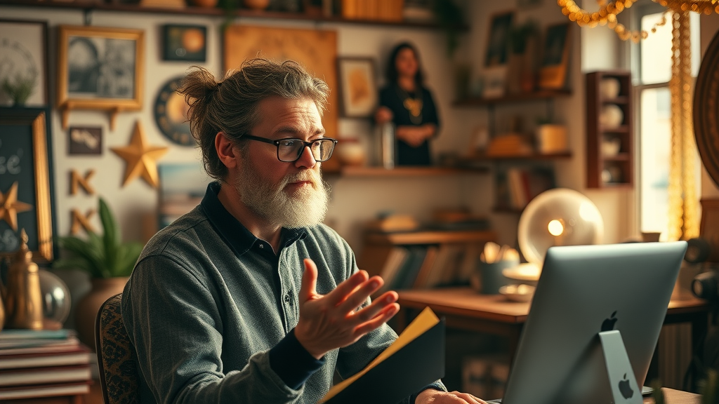inspiring content marketer creating digital brand stories that resonate with target audience in creative studio