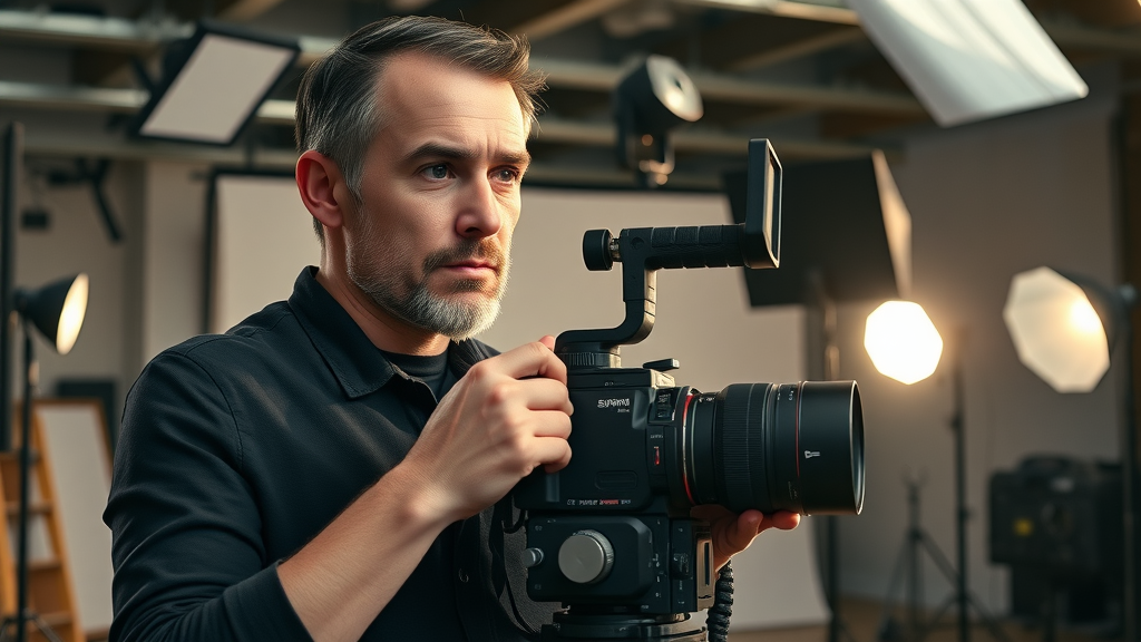 professional videographer adjusting camera for quality video production