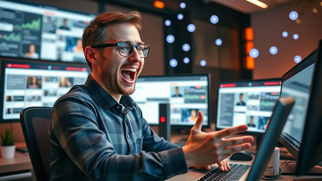 Engaged social media manager utilizing engagement analytics and scheduling tools for cost-effective marketing management