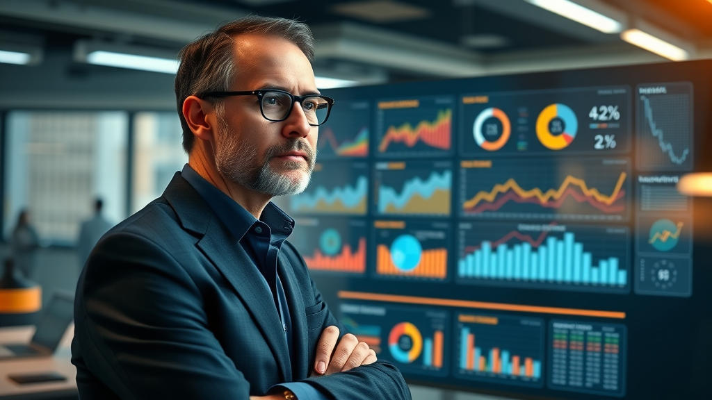 strategic marketing leader connecting video marketing analytics from multiple channels on an interactive dashboard, integrating data for advanced marketing strategy decisions