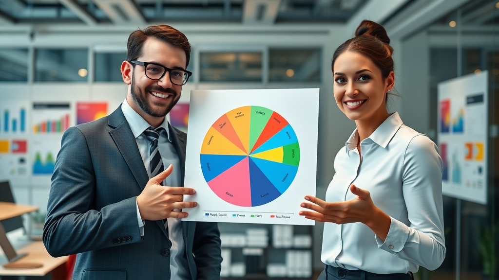 business revenue increase attributed to visual branding, with confident professionals analyzing vibrant branding materials
