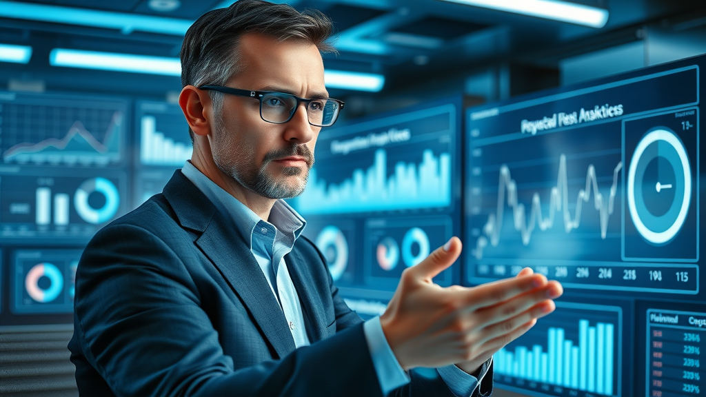 Professional fractional CMO reviewing analytics, demonstrating digital marketing fluency and strategic leadership skills