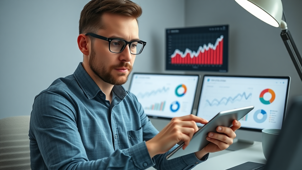 content analyst measuring video content creation performance on tablet