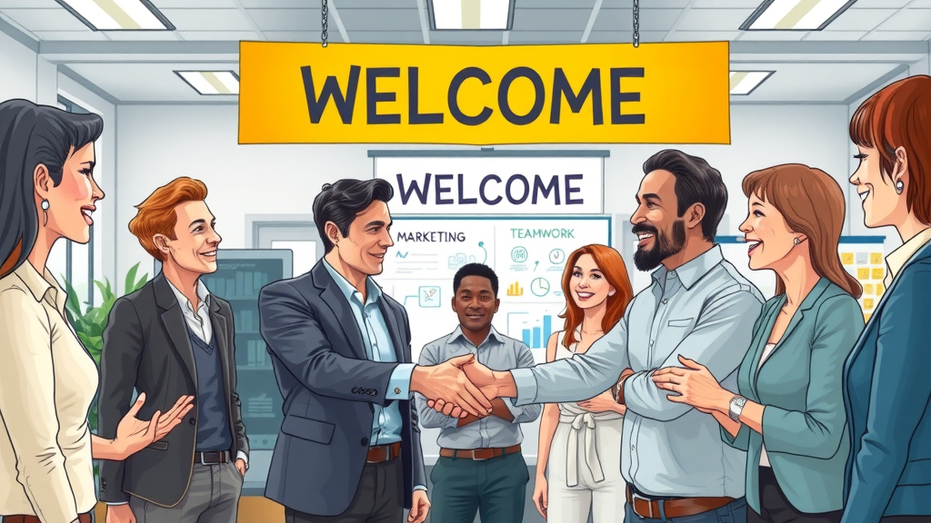outsourced marketing director warmly welcomed by internal marketing team, lively onboarding process