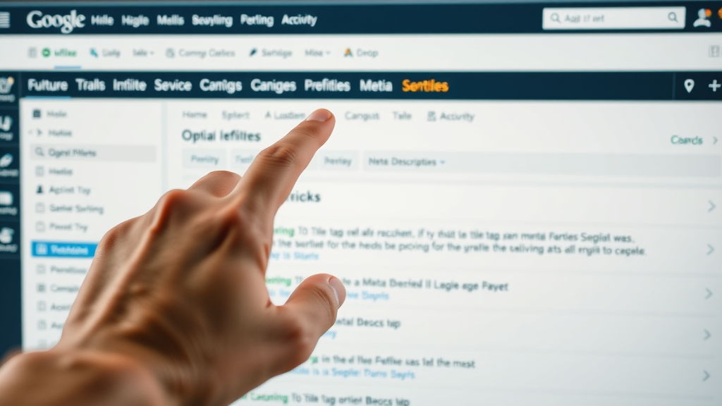 optimized CMS interface with highlighted title tags and meta descriptions for SEO content writing