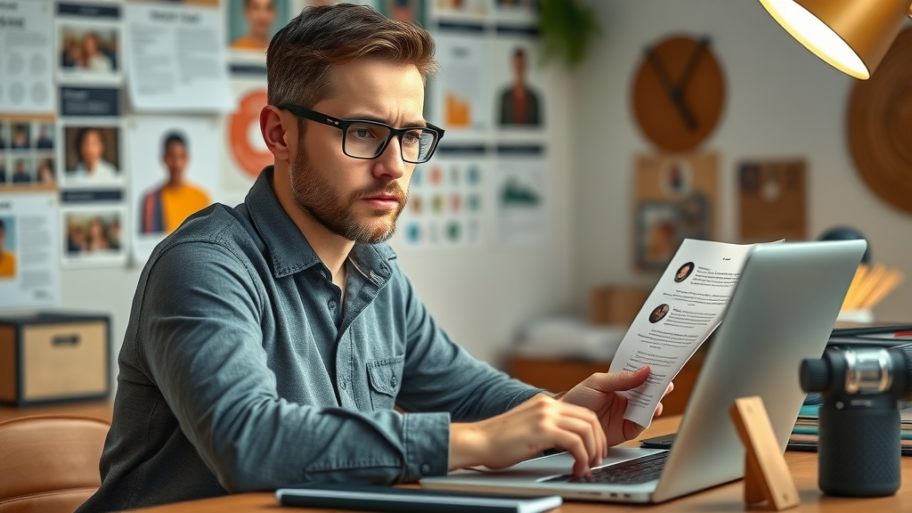marketing manager creating influencer campaign briefs, organized workspace, photorealistic setting