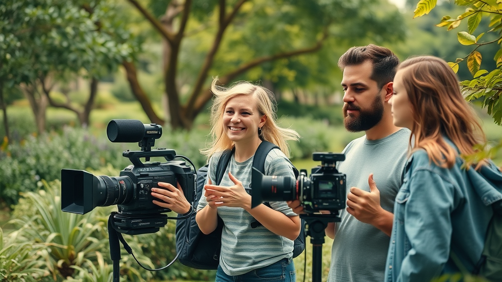 environmentally conscious video marketing team filming sustainable campaign