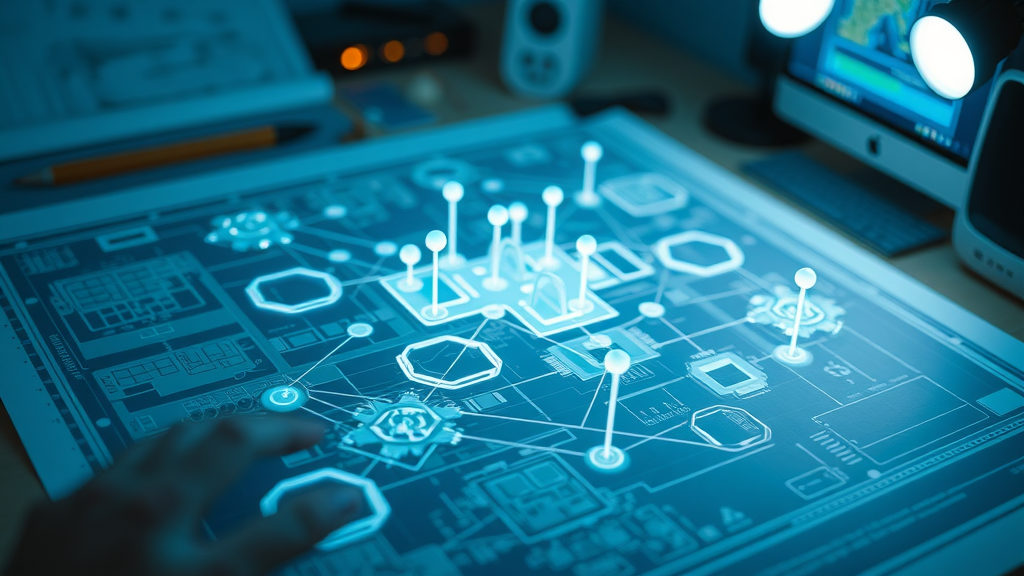 Architectural blueprint transforming into a digital site map showing internal links for SEO ranking factors